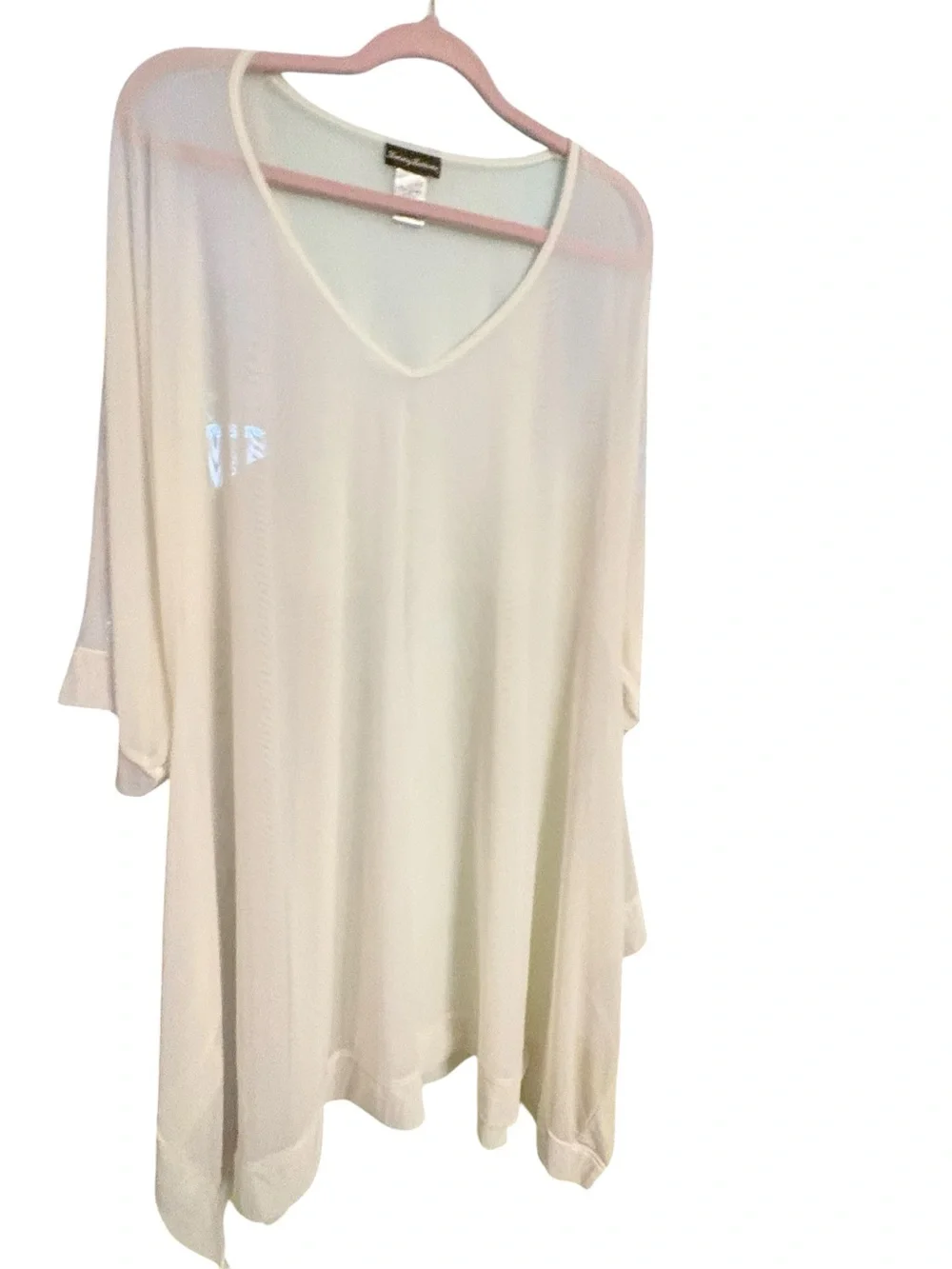 Tommy Bahama Cream V-Neck Sheer Flowing Resort Wear Poncho Shell (only) sz XL - Picture 3 of 6